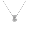 Silver letter E balloon pendant necklace with pavé cubic zirconia on box chain - Letter E / Silver