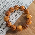 Single strand green sandalwood bracelet with 12 polished brown striped wood beads - 20mm*12 Beads / Blood Dragon Wood Translucent