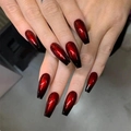 Glossy long coffin press-on nails featuring a deep red and black ombre gradient finish - Red Black Deep Ombre (AW40)