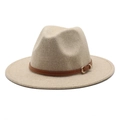 Chapeau fedora classique en laine beige pour hommes et femmes avec ceinture en cuir - M (56-58cm) / Poche zippée