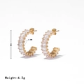 Eleganti orecchini a cerchio a C dorati con zirconi quadrati, dimensioni di 23x6,5mm - Oro-Zircone Bianco