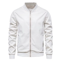 Men's retro off-white bomber jacket with vertical texture and ribbed trim details - S / White