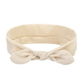 Bohemian wide stretch yoga headband in beige cotton with a decorative bow knot - Off-white