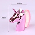 Pinceau maquillage licorne rose avec manche métallique et poils souples 80x90mm - Pinceau à poussière licorne