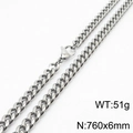 Silver stainless steel 6mm curb chain necklace 760mm length with lobster clasp - 6mm*760mm(KN232855-ZZ)
