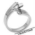 Detail shot showing 1.8cm diameter and 1.4cm width of minimalist geometric steel ring - Silver