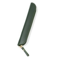 Minimalist single pen case in deep green leather with high-quality gold zipper closure - Dark Green