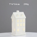 Ceramic house ornament with LED light, hollow design, 7x6x14cm size and 290g weight - YCSQ2282 Glossy White
