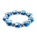 Bohemian elastic beaded bracelet with navy blue faceted crystals and silver steel beads - Deep Blue Faceted Beads With Silver Round Beads Style (KB99061-Z)