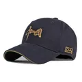 Navy blue baseball cap with gold Chinese embroidery and side CHN detail in cotton - Adjustable / Navy Blue