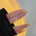 Minimalist S925 silver hollow heart earrings in polished finish for women - Silver Hollow Open Heart Style (A19)