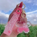 Pink sakura theme unicorn liquid oil keychain with Happy Moments silicone strap - Pink-Cherry Blossom Unicorn