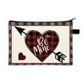 Valentine's Day cosmetic bag with Be Mine buffalo plaid heart print and zipper - Love at First Sight