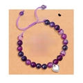 Purple natural stone heart bracelet for sister with silver charm on message card - Purple Agate Woven + Heart + Card