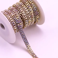 Three-row AB crystal rhinestone claw chain with gold metal base on a white spool roll - 1 Yard/Pack / Gold Base AB+AB