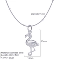 Silver stainless steel flamingo pendant necklace with adjustable chain length and dimensions - Steel-Bird Necklace (S21)