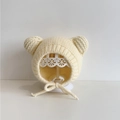 Beige Baby-Wintermütze mit Bärenohren und Ohrenklappen für Säuglinge und Kleinkinder - 3M-2J / Gebrochenes Weiß
