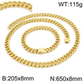 Ensemble collier et bracelet en acier inoxydable doré à maille gourmette pour homme - Ensemble Couleur Or 8mm (KS141863-Z)