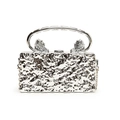 Silver metallic clutch bag with unique pleated texture and lion head handle accents - Silver