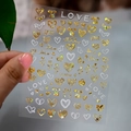 Self-adhesive heart nail stickers with gold laser LOVE patterns, style XZ-D2310 - Love Letter Heart Style (XZ-D2310) / Gold