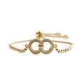 Pulsera ajustable con anillos dobles dorados entrelazados y circonitas micro pavé - Doble Anillo Dorado + Cadena de Cuentas Dorada + Cadena de Caja