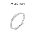 Anello con perline in argento sterling S925 e cinque pietre moissanite tonde - Stile Diamante in Fila - Argento (MSR0056)