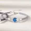 Gray woven bracelet with silver butterfly star pendant and blue starry galaxy charm - Grey Braided Rope / Butterfly Dream Bracelet Women