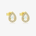Elegant gold S925 silver stud earrings featuring a pear-shaped white stone with small diamonds - 18k Gold-MME1041-Teardrop Opal