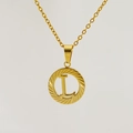 Elegant 18K gold plated titanium necklace featuring a textured round initial L pendant - Letter L