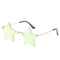 Star-shaped rimless sunglasses featuring light green lenses and a golden metal frame - Gold Frame Green