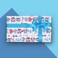 Cute cartoon puppy gift wrapping paper with blue ribbon bow for kids birthday present - Style 1 (White Dogs)