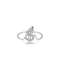 Ring aus 925er Sterlingsilber mit Dollarzeichen und funkelnden Zirkoniasteinen besetzt - Einstellbar Offen / Silber