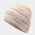 Detailed view of thick knit beanie with tie-dye pattern and soft brushed texture - One Size / Beige Grey Warm Orange Mix (3#)