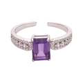 S925 sterling silver open ring featuring a rectangular purple amethyst and crystal accents - Open Gorgeous Inlaid Style (LR271)