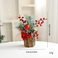 Mini sapin de Noël artificiel en pot d'écorce avec fleurs rouges, baies et pommes - Style Poinsettia Base en Bois