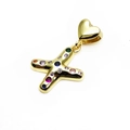 Gold plated letter X pendant with colorful zircon stones for DIY necklaces jewelry - Pendant Only / Letter X
