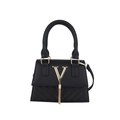 Borsa a tracolla alla moda in pelle PU nera con fibbia a V in metallo e nappa decorativa - Nero
