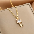 Golden titanium steel necklace featuring a cute cat pendant with a large zircon stone - 48#xl1548-30 Cute Kitten