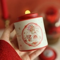 Red and cream Bunny Cute tin box for tea or candy storage featuring wedding illustrations - Bunny Floral