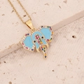 Collar con colgante de elefante dorado con esmalte azul y circonitas de colores - Azul