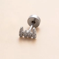 Piercing de oreja corazón plateado con pavé de circonitas y barra de acero inoxidable - Estilo Dentado de Corona Plateada (3#) / Plateado