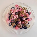 Set of multi-color high elastic hair ties in a textured glass dish on white background - Mixed Colors 100Pcs OPP Bag