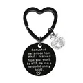 Black heart-shaped teacher appreciation keychain with engraved disc and crystal apple charm - JSYZ006 Somuch of me is made from What I learned from you / Black