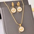 Golden butterfly jewelry set with white round pendants and matching hook earrings - White Zirconia Set