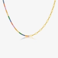 S925 silver paperclip necklace with rainbow gemstones in a gold finish on white background - 18K Gold (Rainbow Rhinestone)