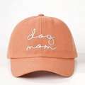 Orange pink cotton baseball cap with white dog mom embroidery and adjustable strap - One Size / Orange