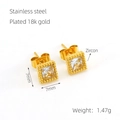 Boucles d'oreilles carrées en zircon et acier inoxydable doré 18k, taille 7x7mm - Zircone Blanche