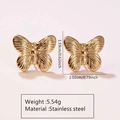 Detailed view of gold butterfly stud earrings in stainless steel with size specs - Stainless Steel Gold Butterfly Studs