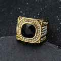 Men's 316 stainless steel ring with black gemstone and clear zircon accents - US 7 / Gold Black Stone
