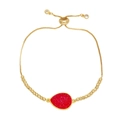 Adjustable gold-plated copper bracelet with a teardrop pink stone and sliding closure - Red